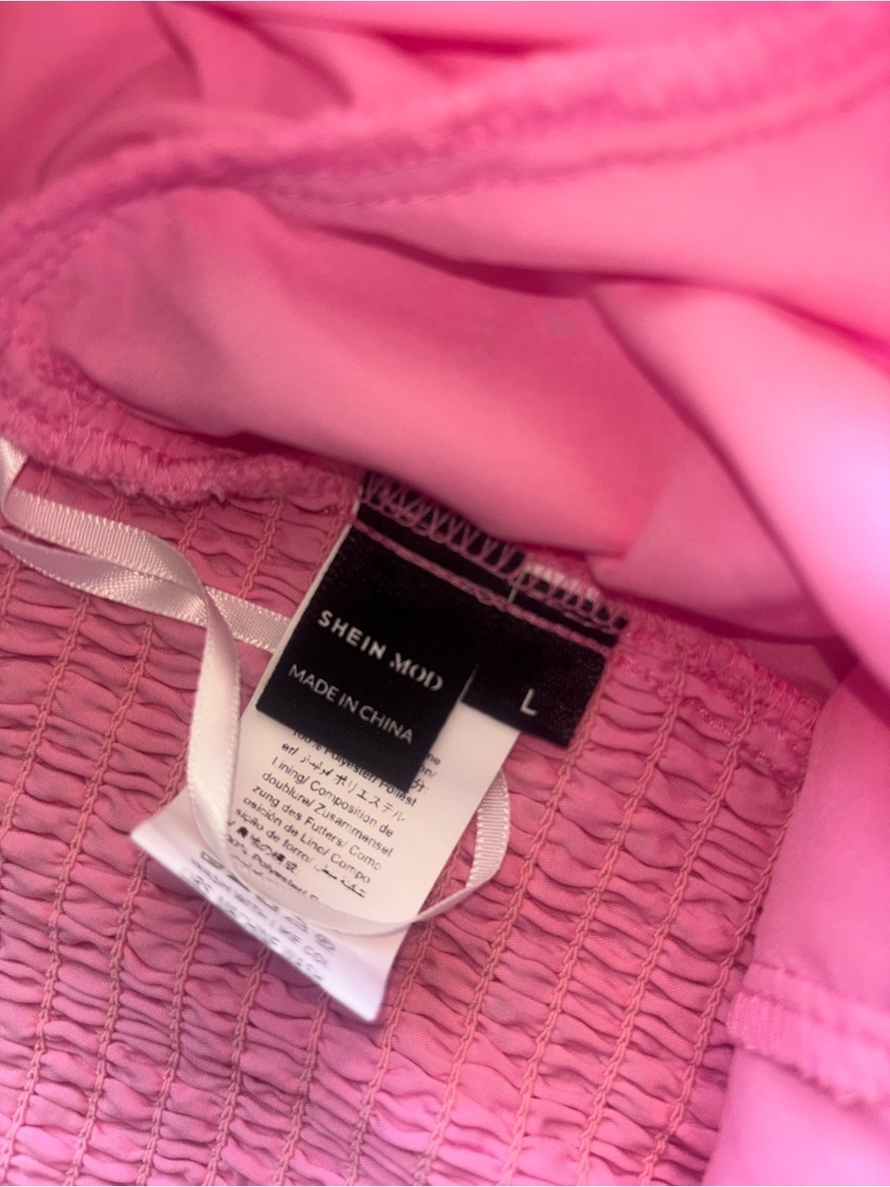 SHEIN MOD Pink Eyelet Puff Sleeve Crop Top Coquette Barbiecore Milkmaid Top - Picture 4 of 5